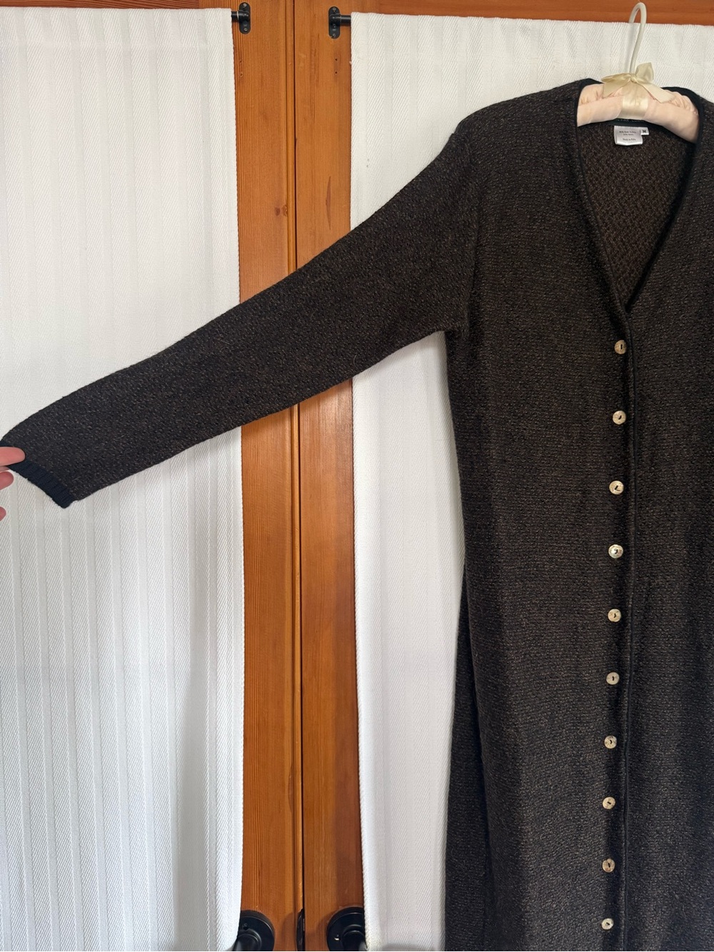 Peruvian Connection Long Button-Front Cardigan in Dark Brown alpaca wool
